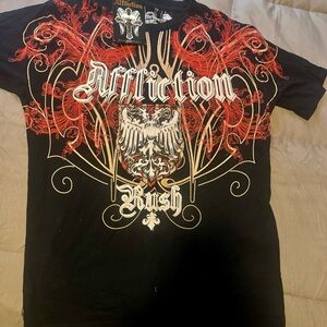 Affliction Men's Black Tee with Red and Gold Graphics